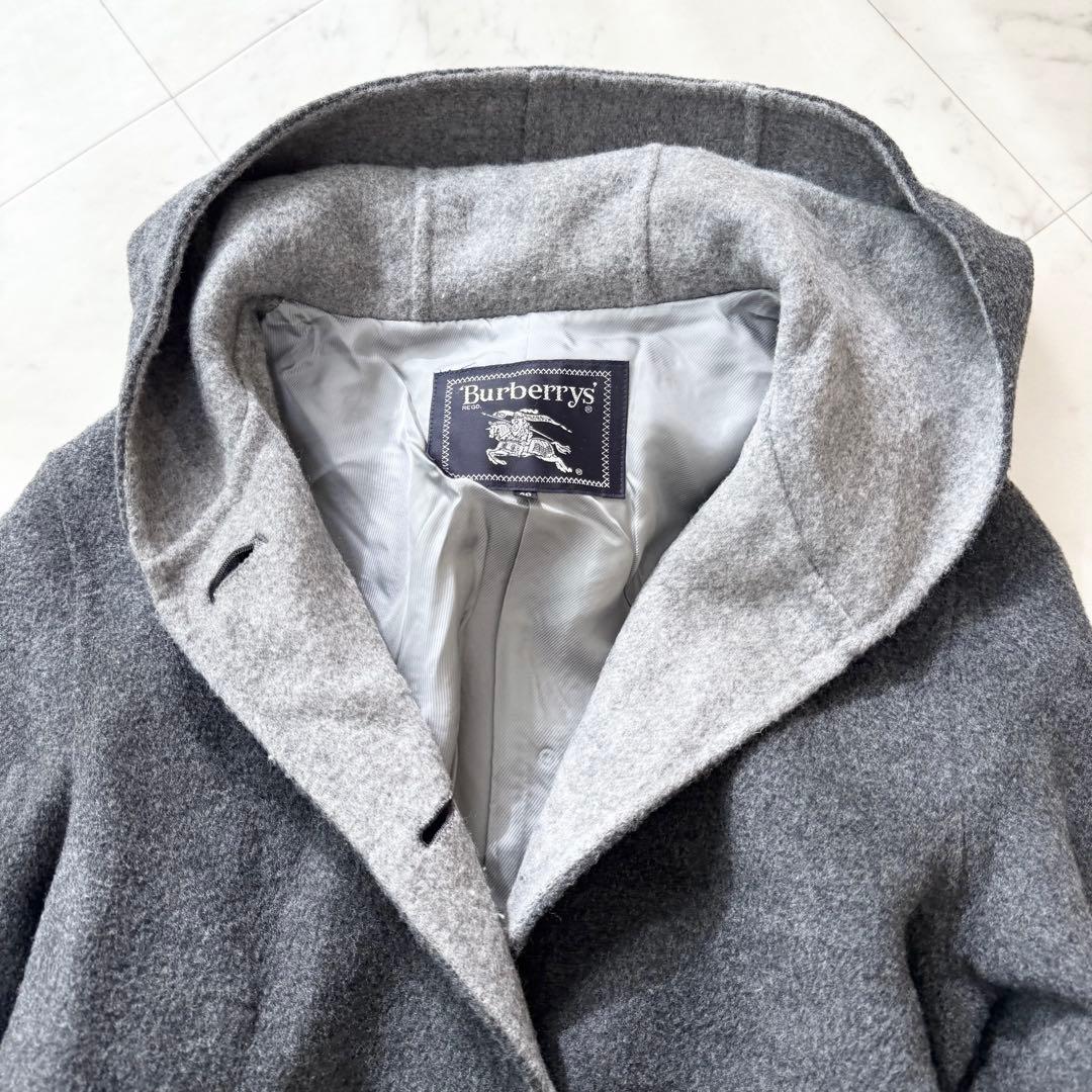 【美品】BURBERRY バーバリー リバーコート ロング フード グレー
