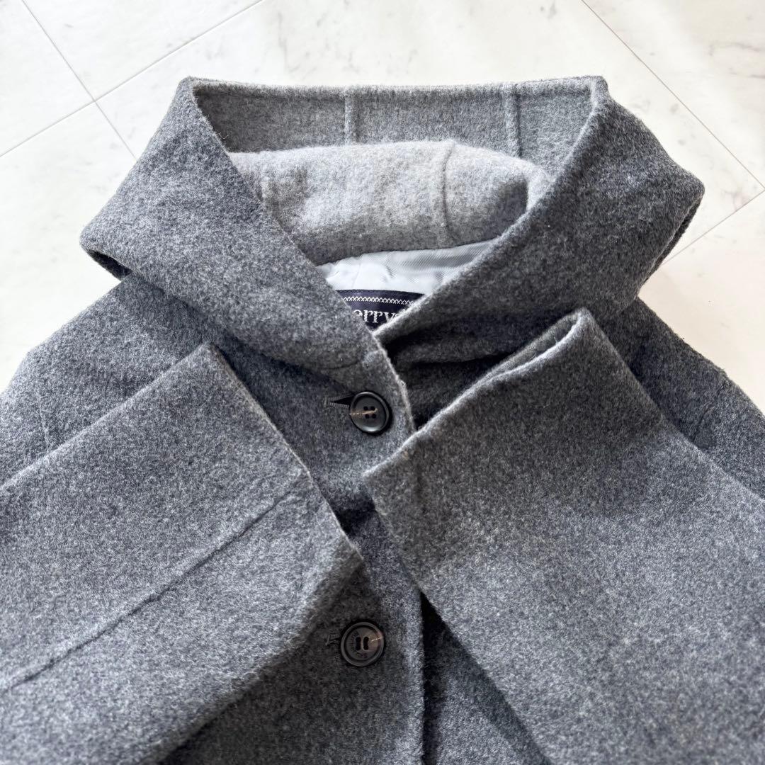 【美品】BURBERRY バーバリー リバーコート ロング フード グレー