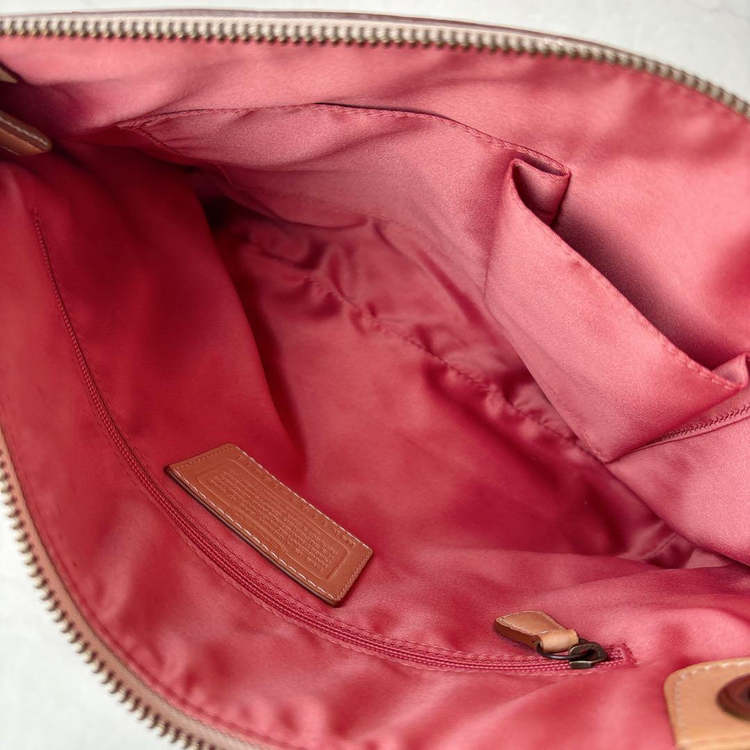 COACH ダブルポケット 本革 ショルダーバッグ キャメル 2way