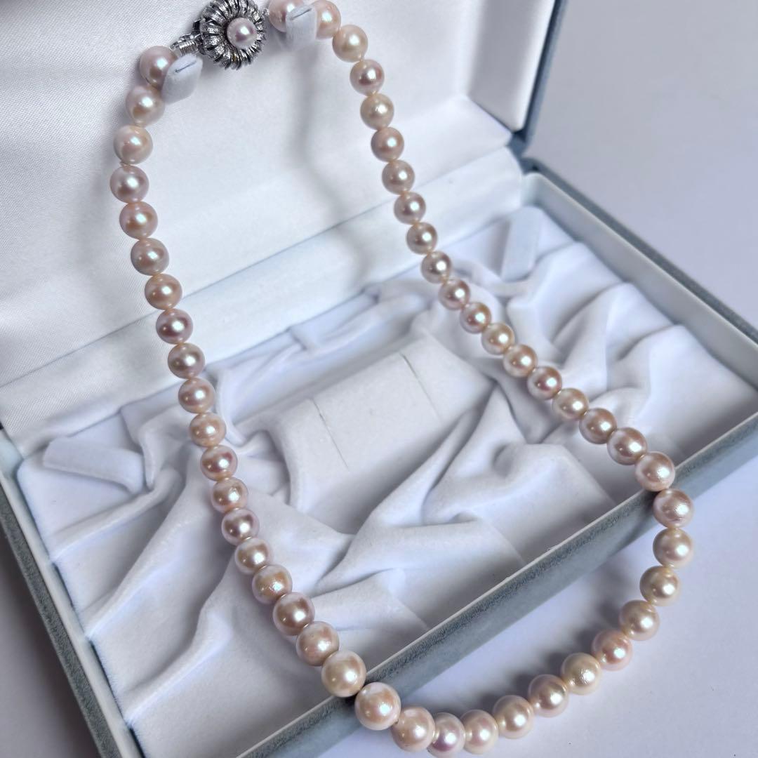 【干渉色◎大珠8mm】あこや本真珠パールネックレス SV刻印 フォーマル冠婚葬祭