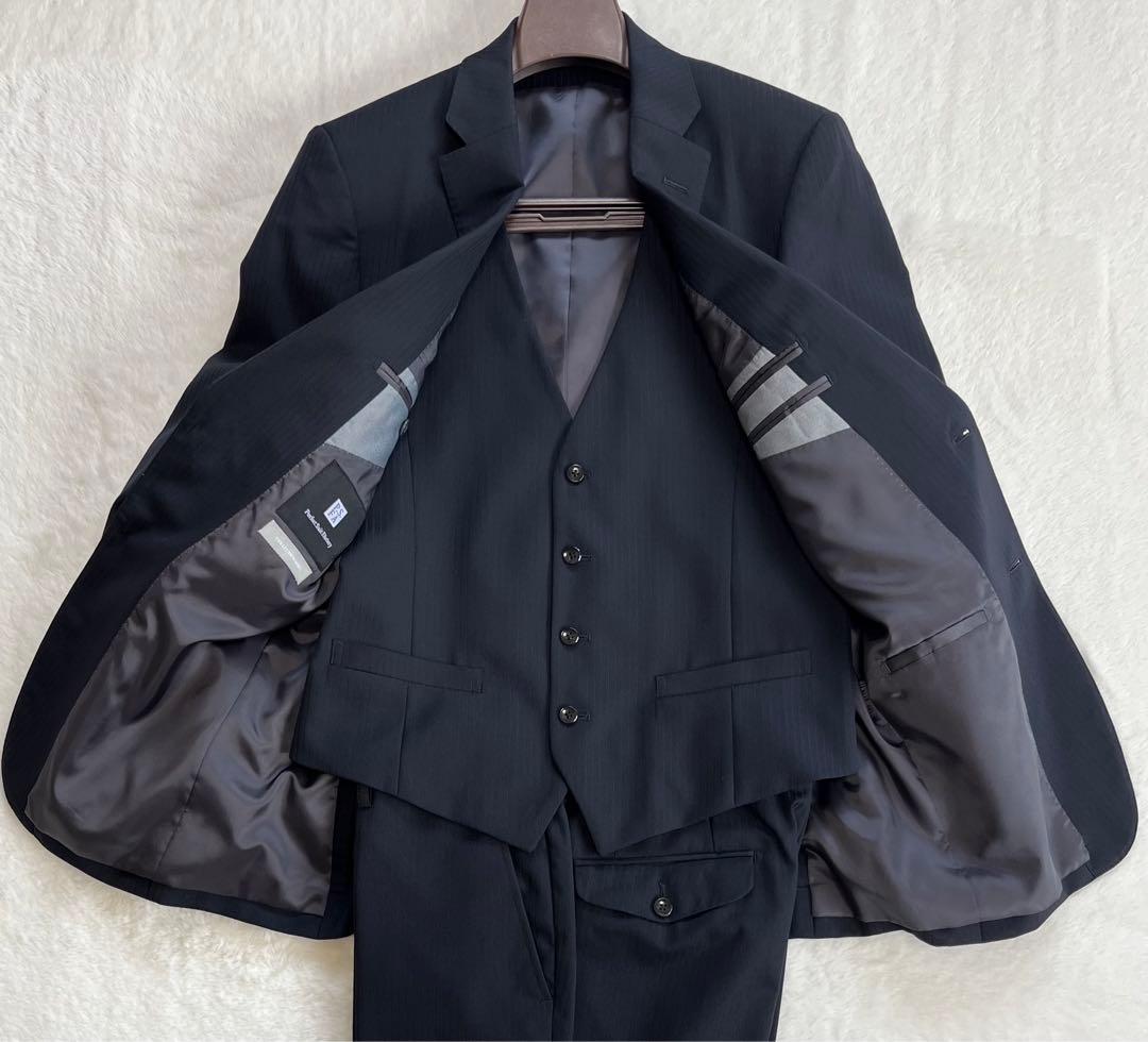 【希少】2WAYストレッチ　スーツ　セットアップ　スリーピーススーツ ストライプ