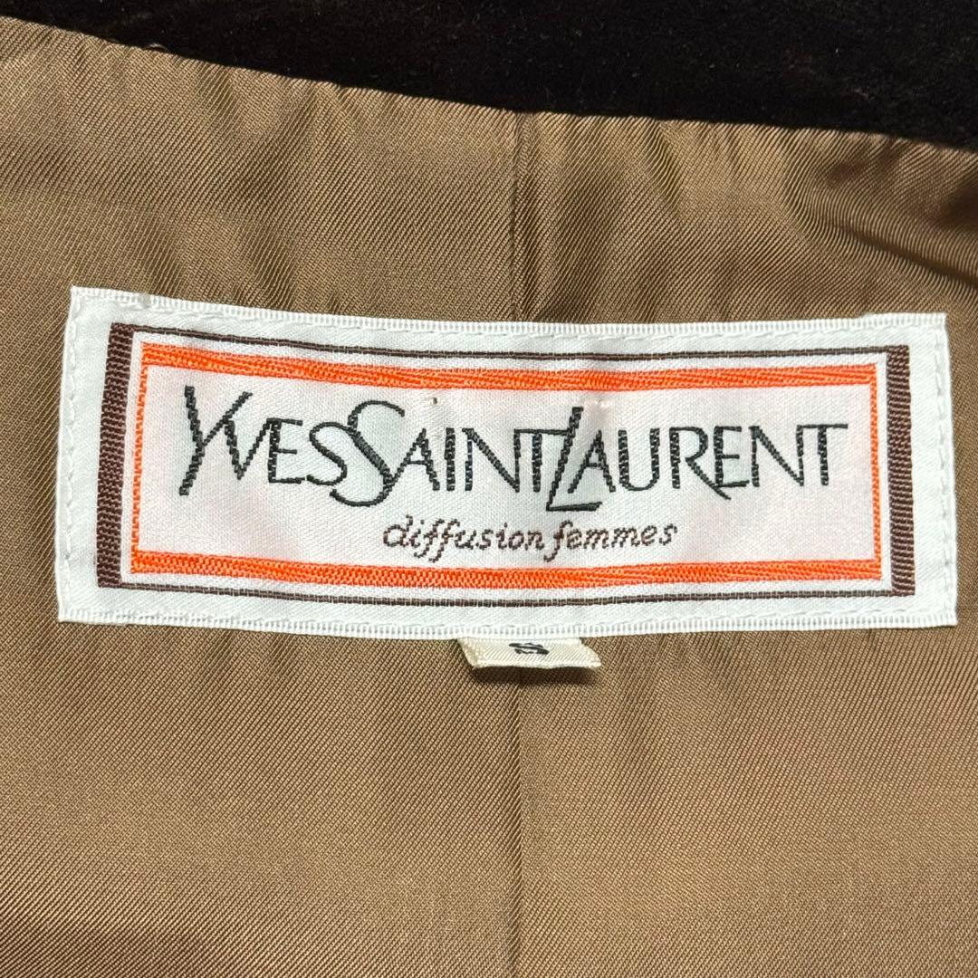 【美品】イヴサンローラン ダブルブレスト ウールコート 別珍ベロア切替