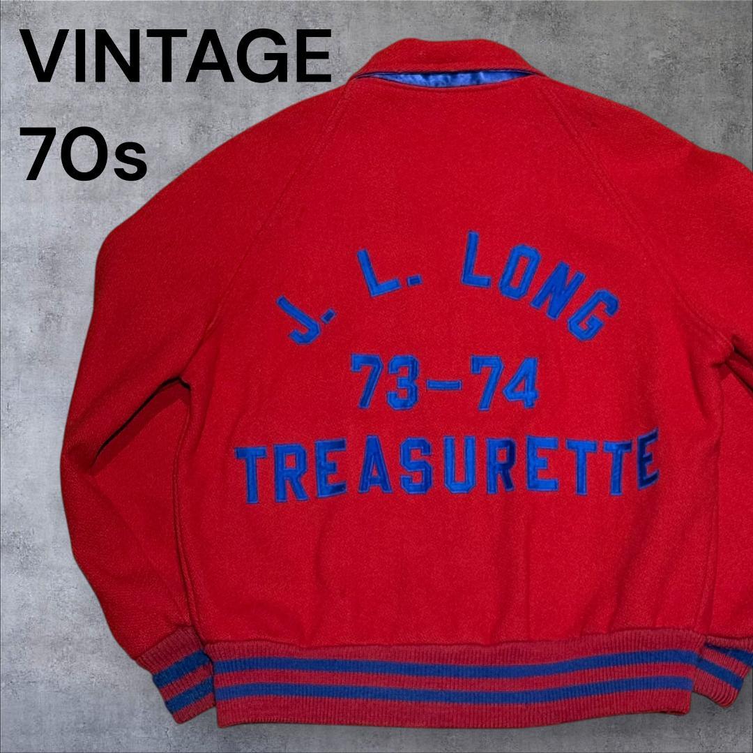 70s VINTAGE スタジャン サテン VARSITY ジャケット Hedi