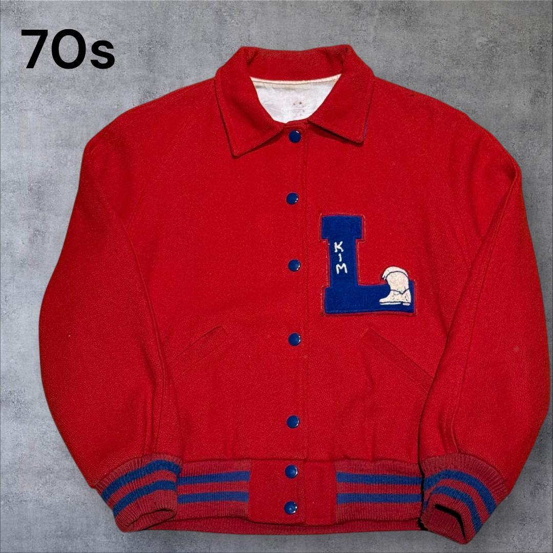 70s VINTAGE スタジャン サテン VARSITY ジャケット Hedi