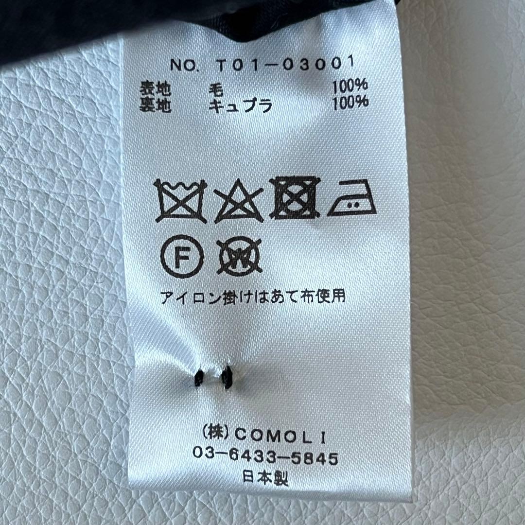 3223【美品】コモリ　ウール2タックパンツ　スラックス 21SS 黒　XL