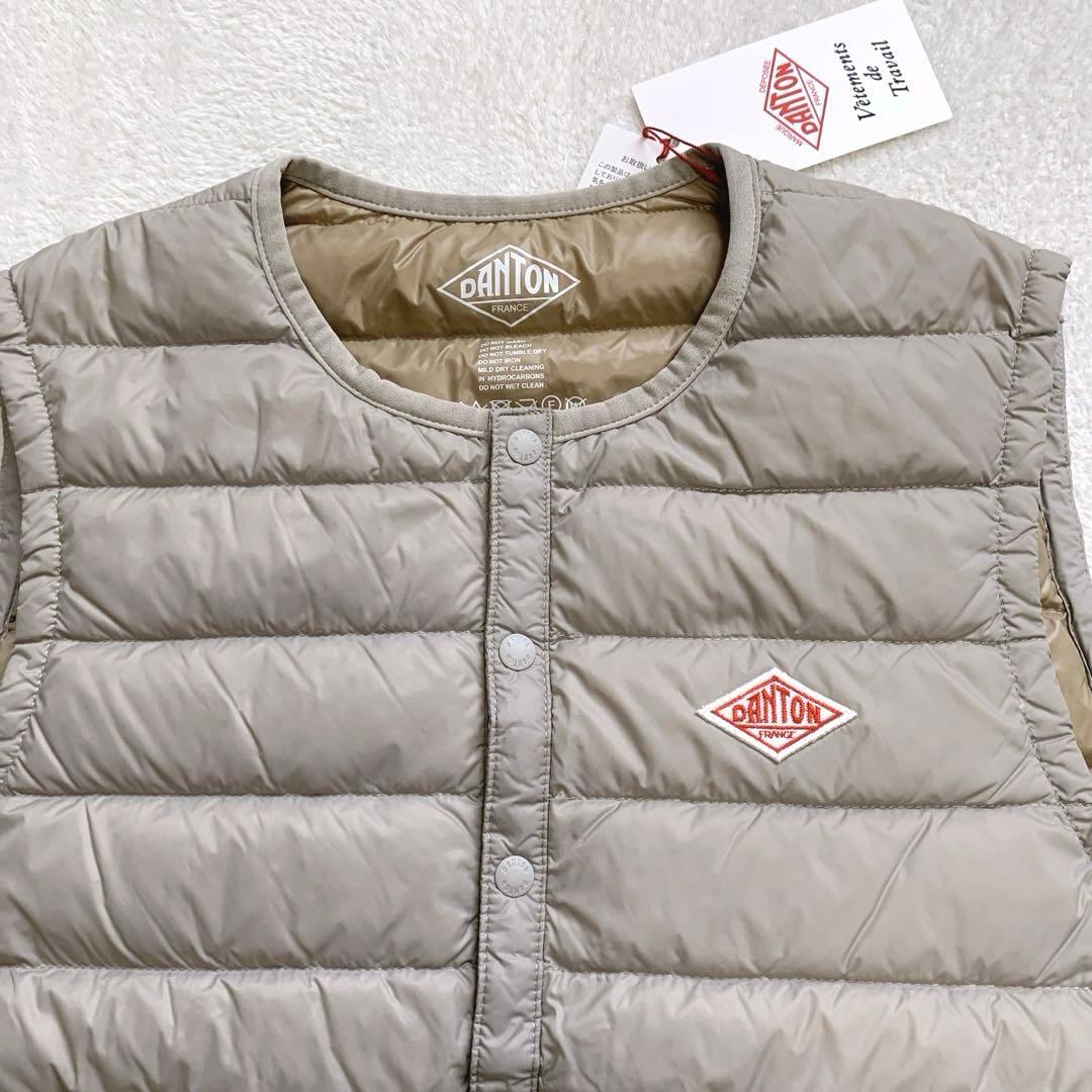 新品タグ付　DANTON ダントン　ダウンベスト　36 グレージュ　丸首