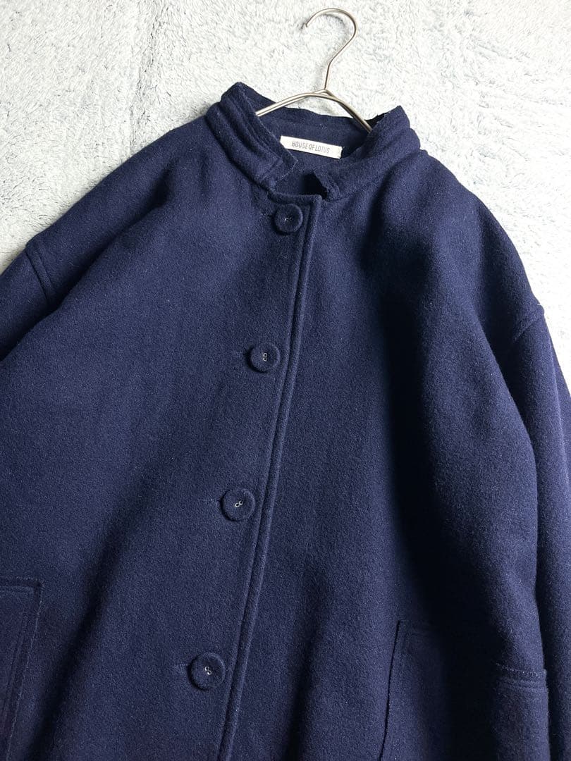 【HOUSE OF LOTUS】スタンドカラーウールロングコート 裏地刺子 M