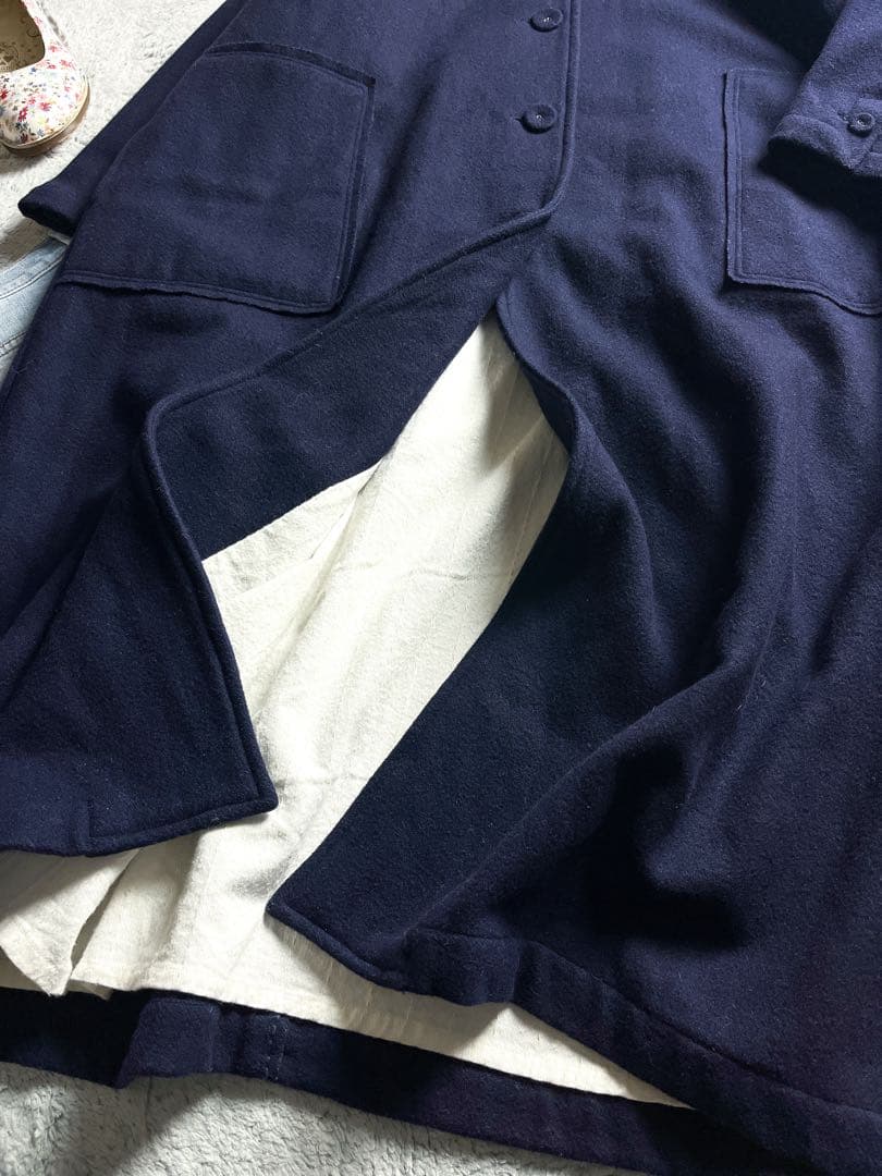 【HOUSE OF LOTUS】スタンドカラーウールロングコート 裏地刺子 M