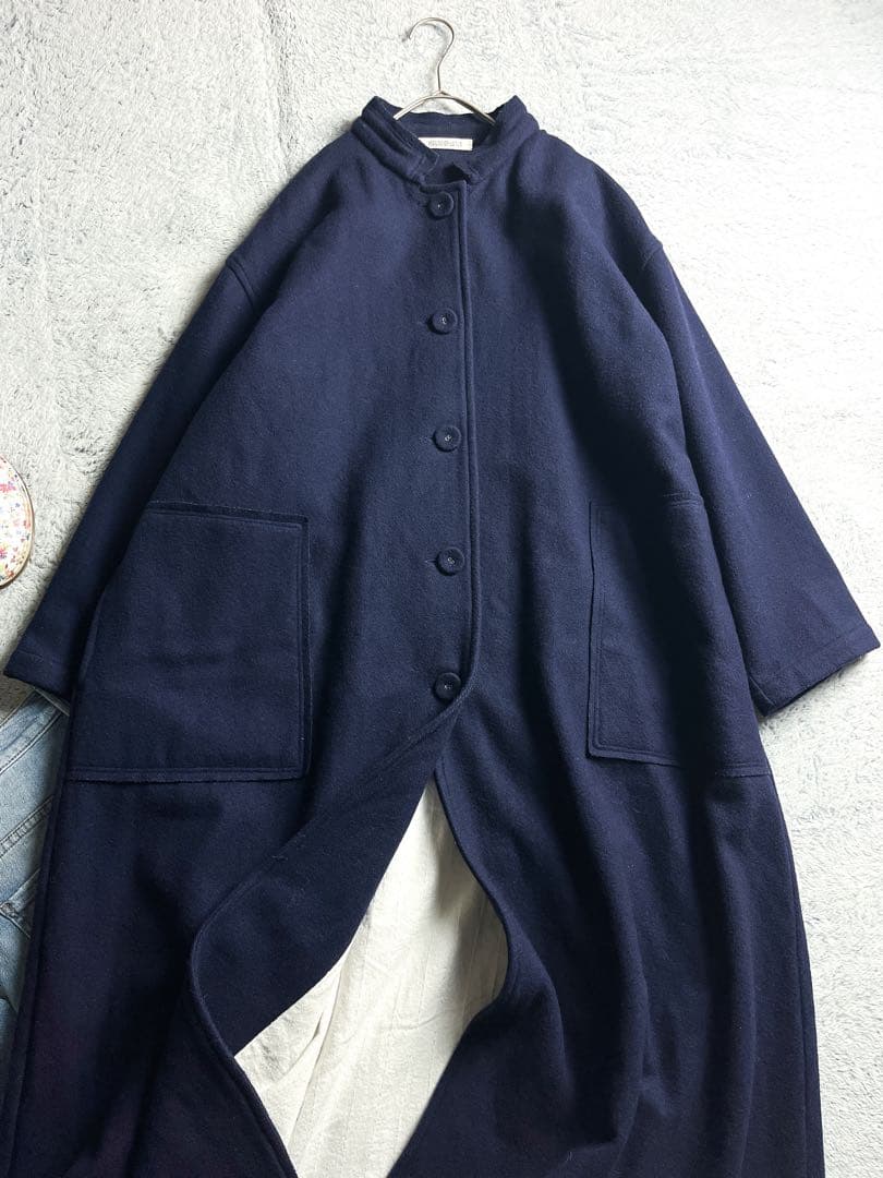 【HOUSE OF LOTUS】スタンドカラーウールロングコート 裏地刺子 M