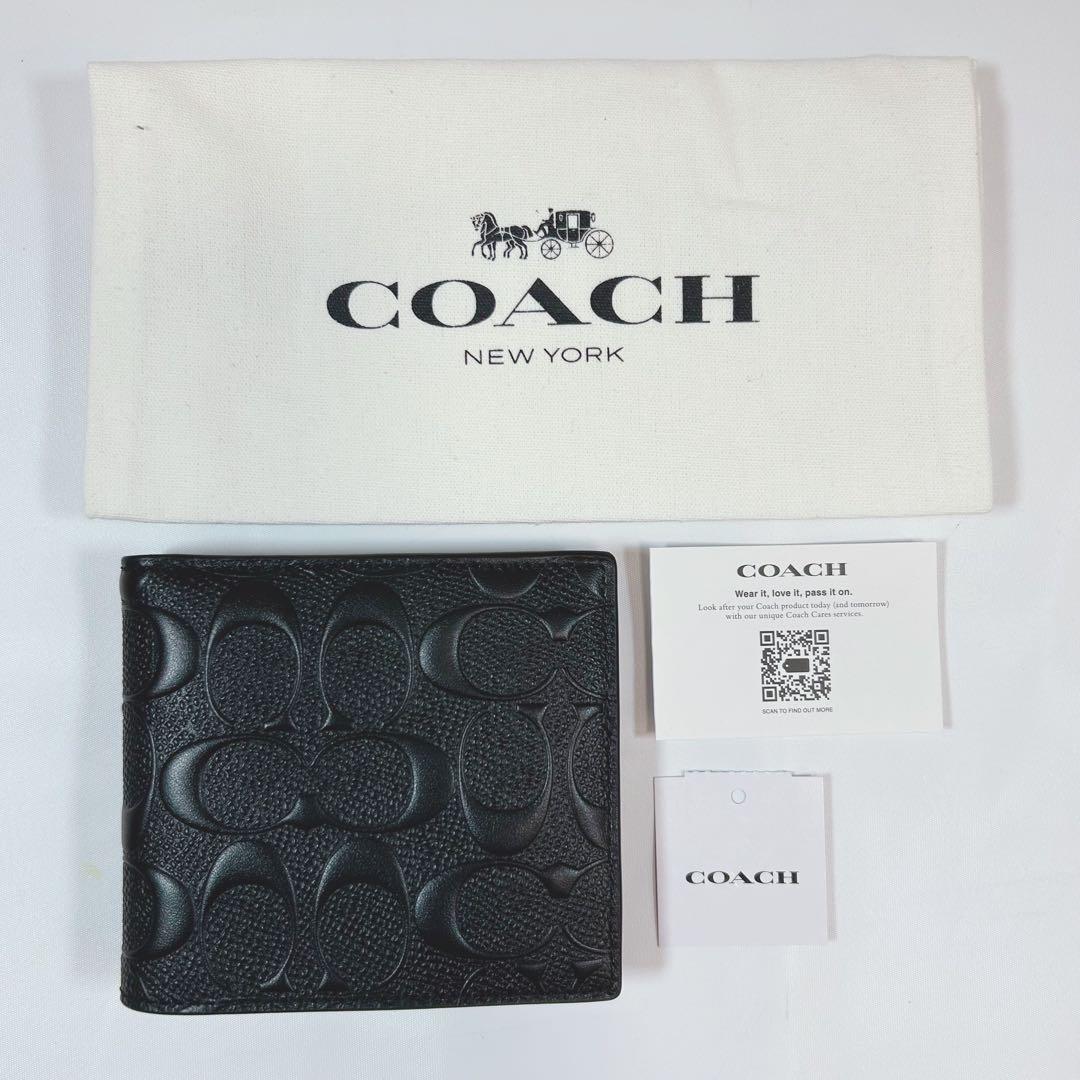COACH 折り財布 新品 ブラック エンボス お札入れ 小銭入れ
