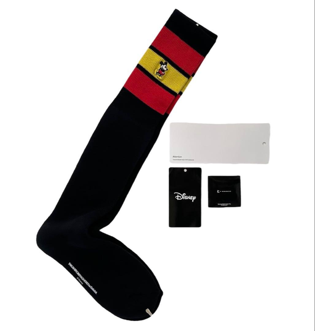 新品soloistソロイスト刺繍 ミッキーマウス 黒 ロングラインソックス 靴下