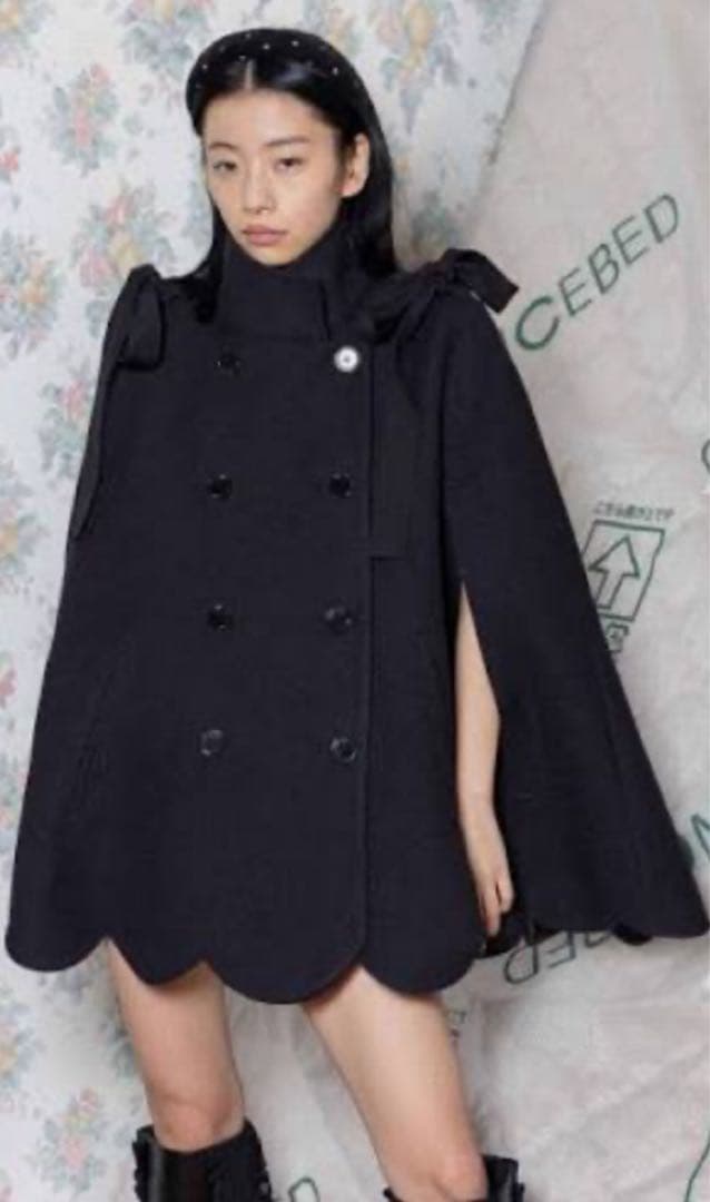 Bibiy MELINDA CAPEポンチョ　マント　ケープコート　ブラック