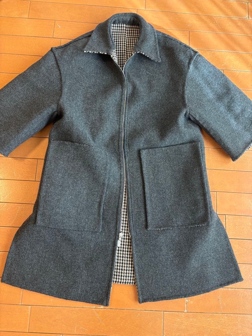 やんぼ　ブラミンク コート　リバーシブル　ウール　千鳥格子