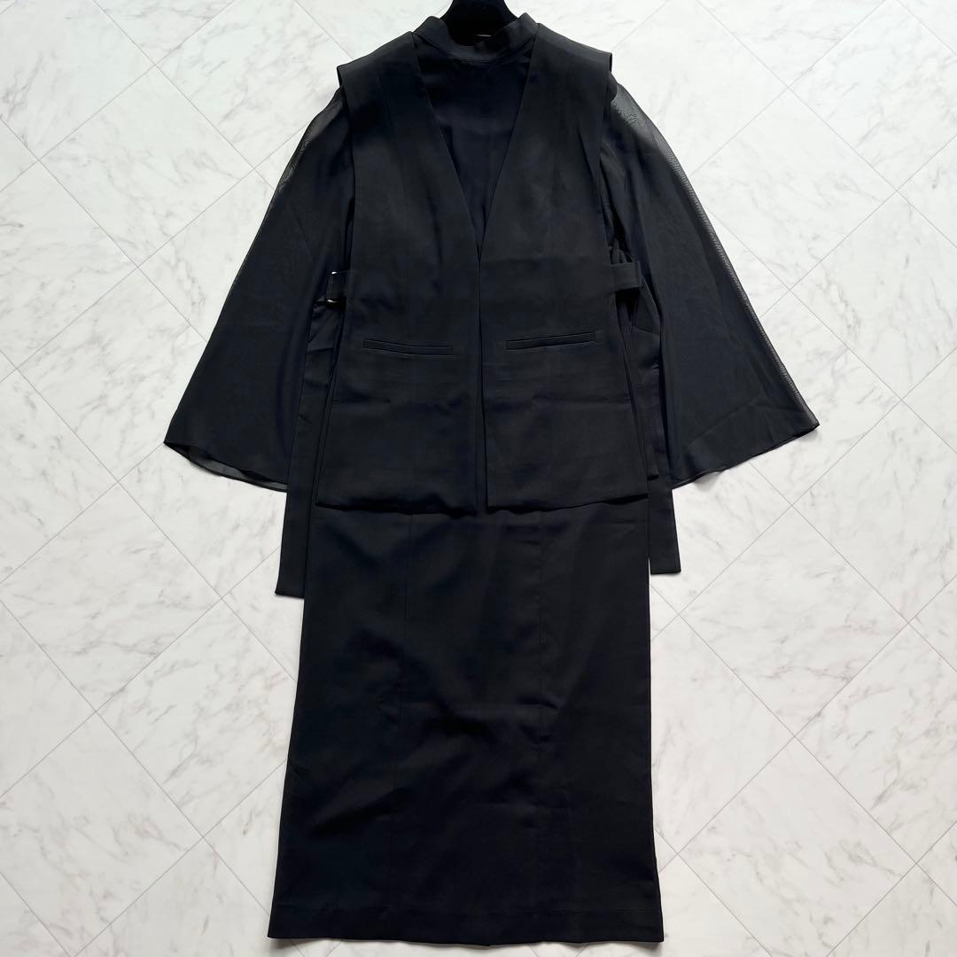 atlo スリットスリーブ　ジレ付きロングワンピース　オケージョン　ブラック　M