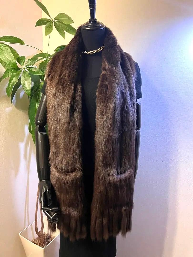 ロシアンセーブルヤーンポケット付きロングマフラー☆