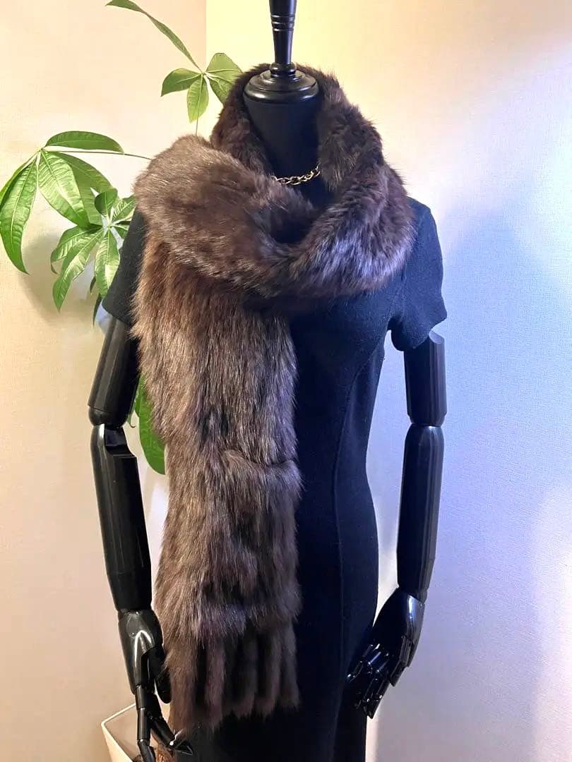 ロシアンセーブルヤーンポケット付きロングマフラー☆