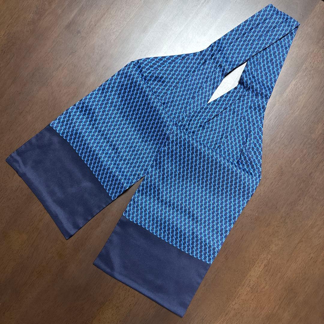 極美品　エルメス　ネクタイ　アスコットタイ　紺　H柄