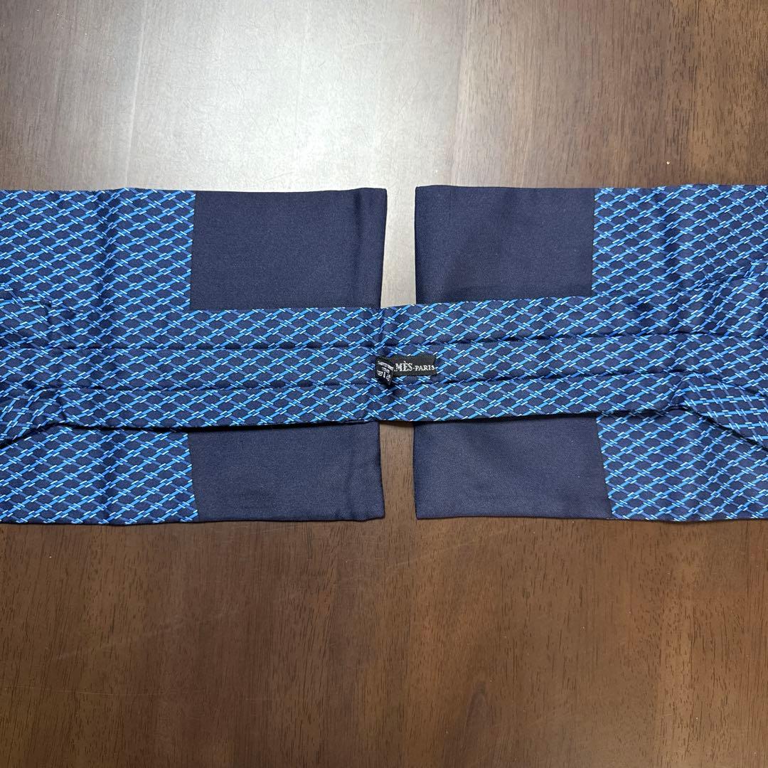 極美品　エルメス　ネクタイ　アスコットタイ　紺　H柄