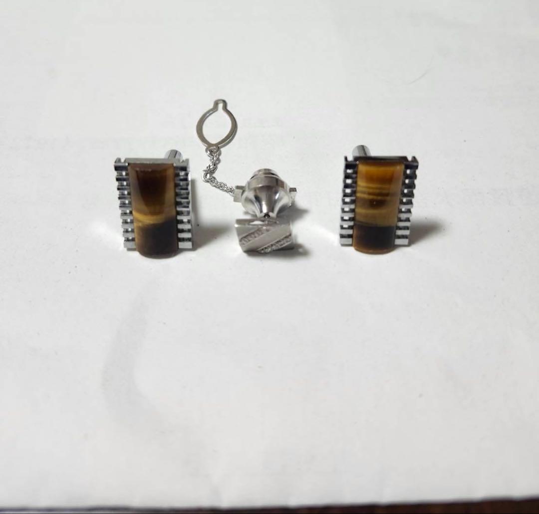 タイガーアイ ネクタイピン カフスボタンセット