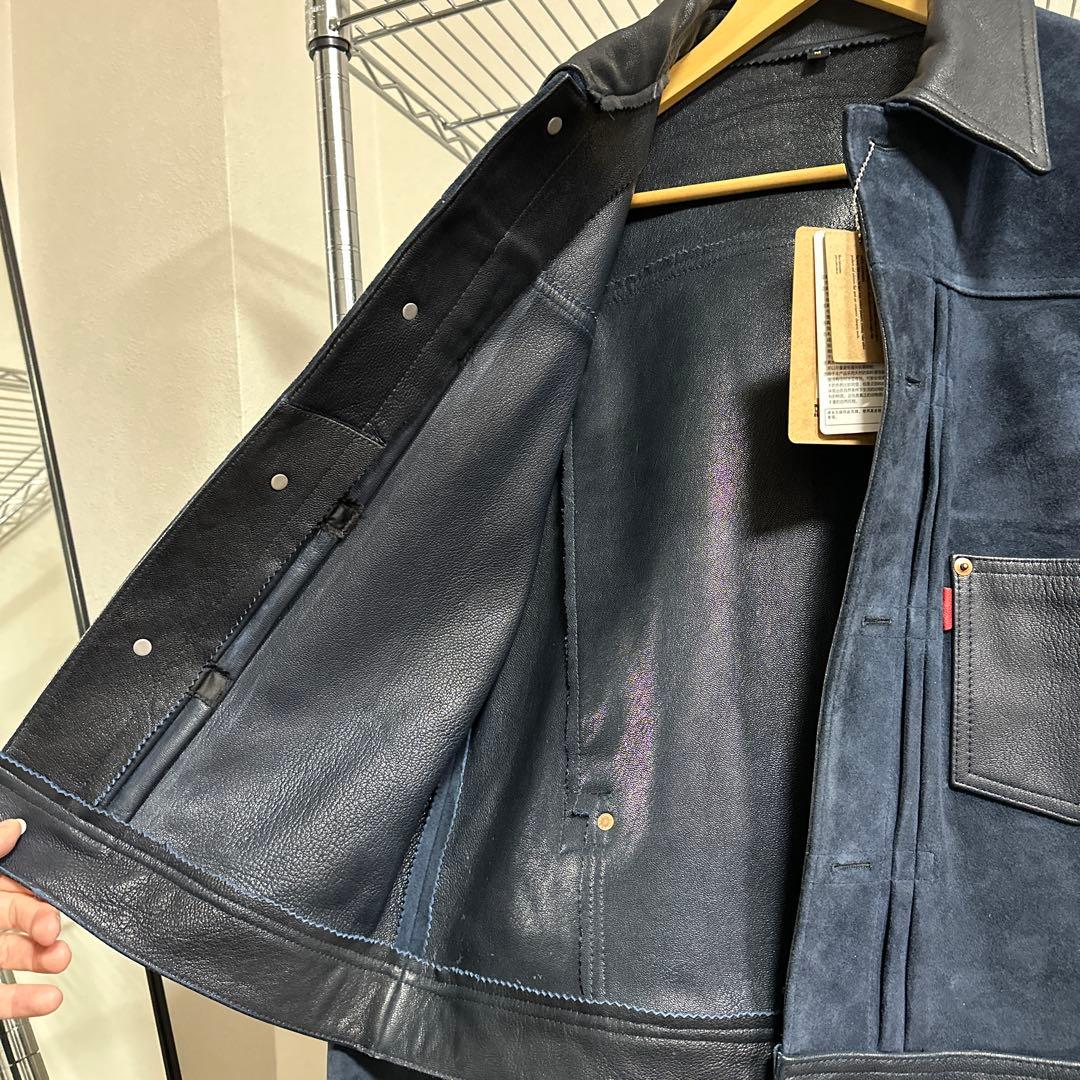 インディゴブルー 1.4mm厚 ゴートレザー 頭層スエード Type3 M