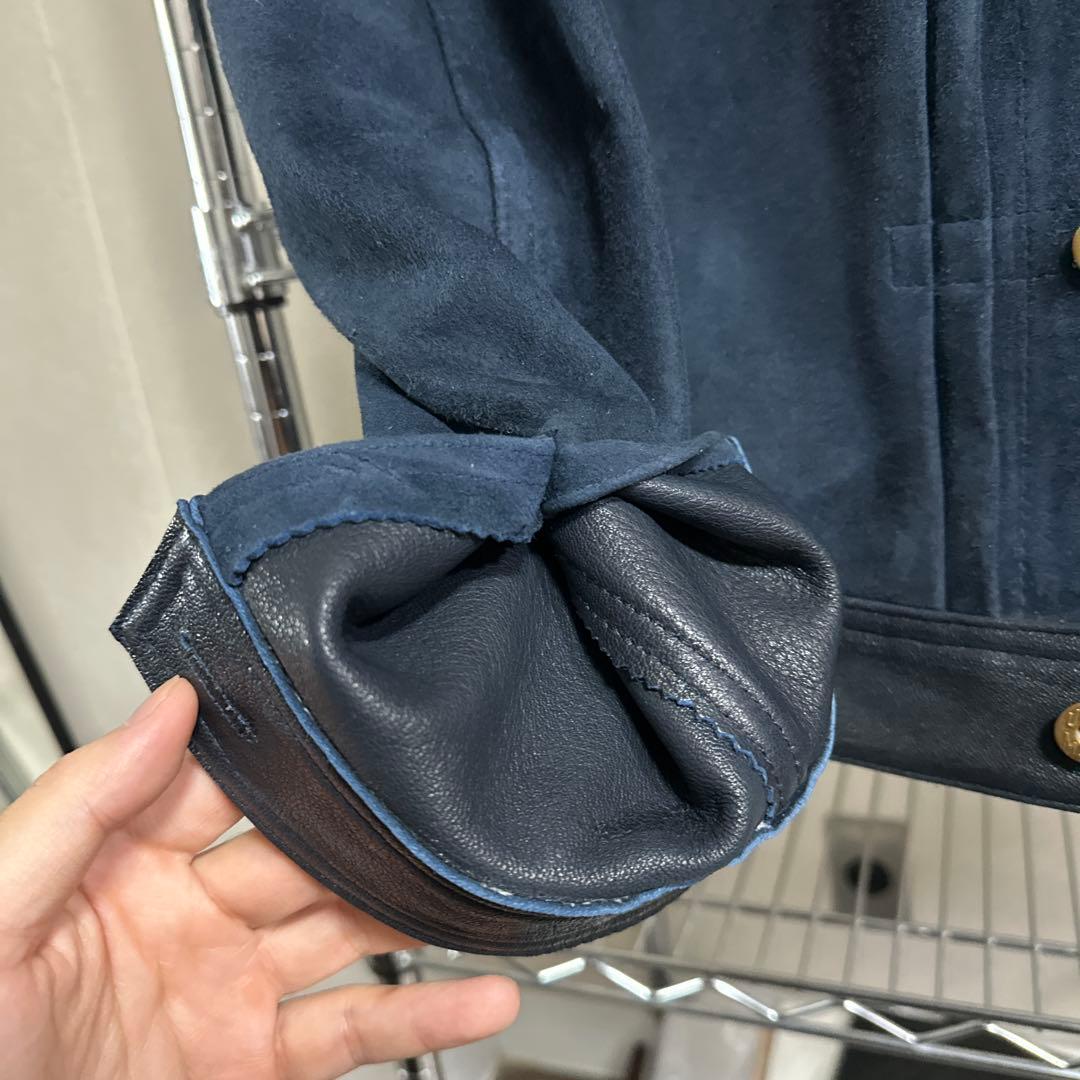 インディゴブルー 1.4mm厚 ゴートレザー 頭層スエード Type3 M