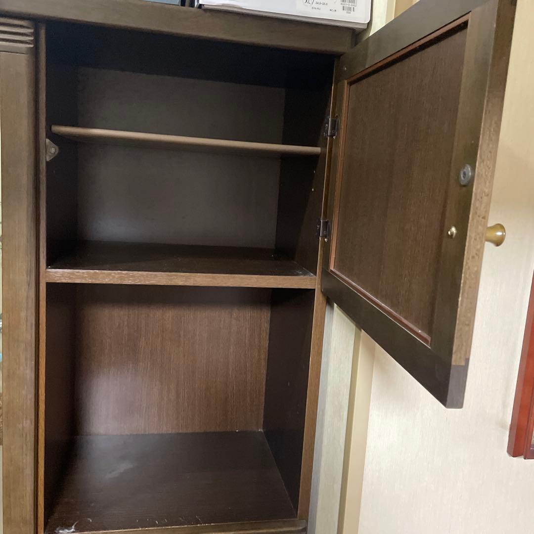 鏡付き　シューズラック　ブラウン