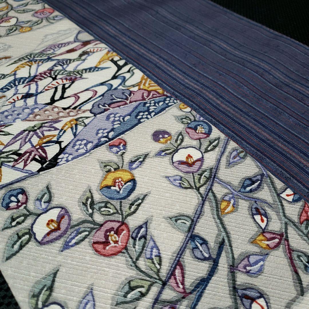 半幅帯 正絹 リバーシブル 紅型 丹後ちりめん 正絹紬