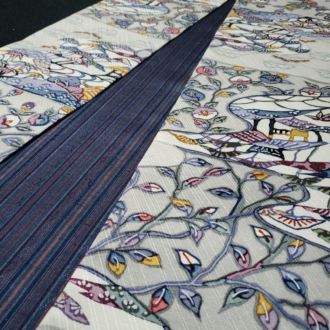 半幅帯 正絹 リバーシブル 紅型 丹後ちりめん 正絹紬