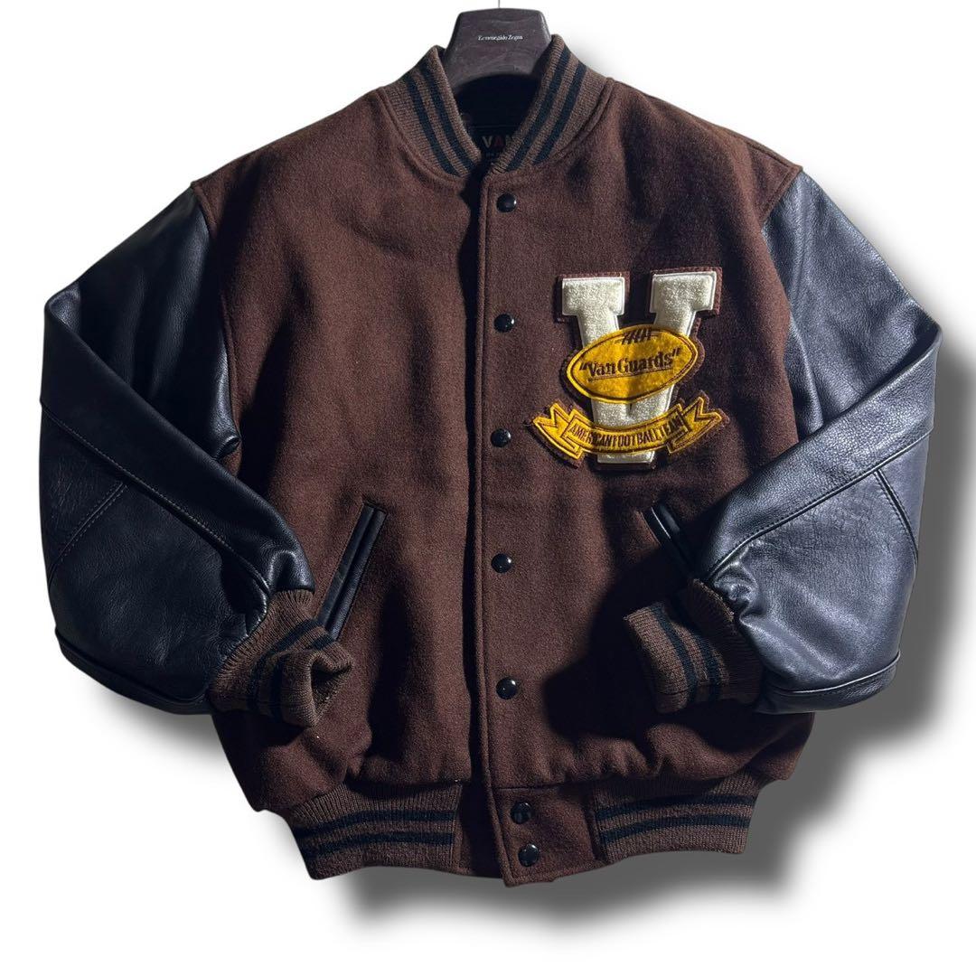 S*s様 美品■VAN JACKET スタジャン　袖レザー　アーチロゴ　ブラウン