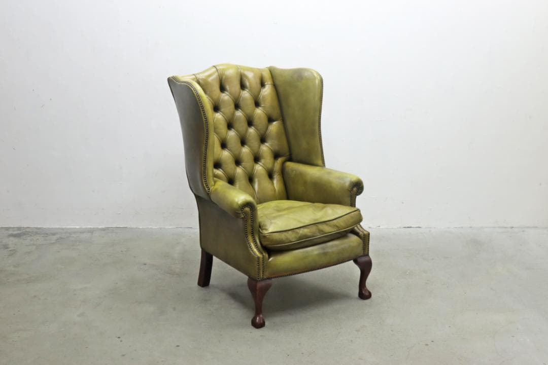 英国 イギリス ヴィンテージ ウィングバック 本革 1Pソファ ラウンジチェア