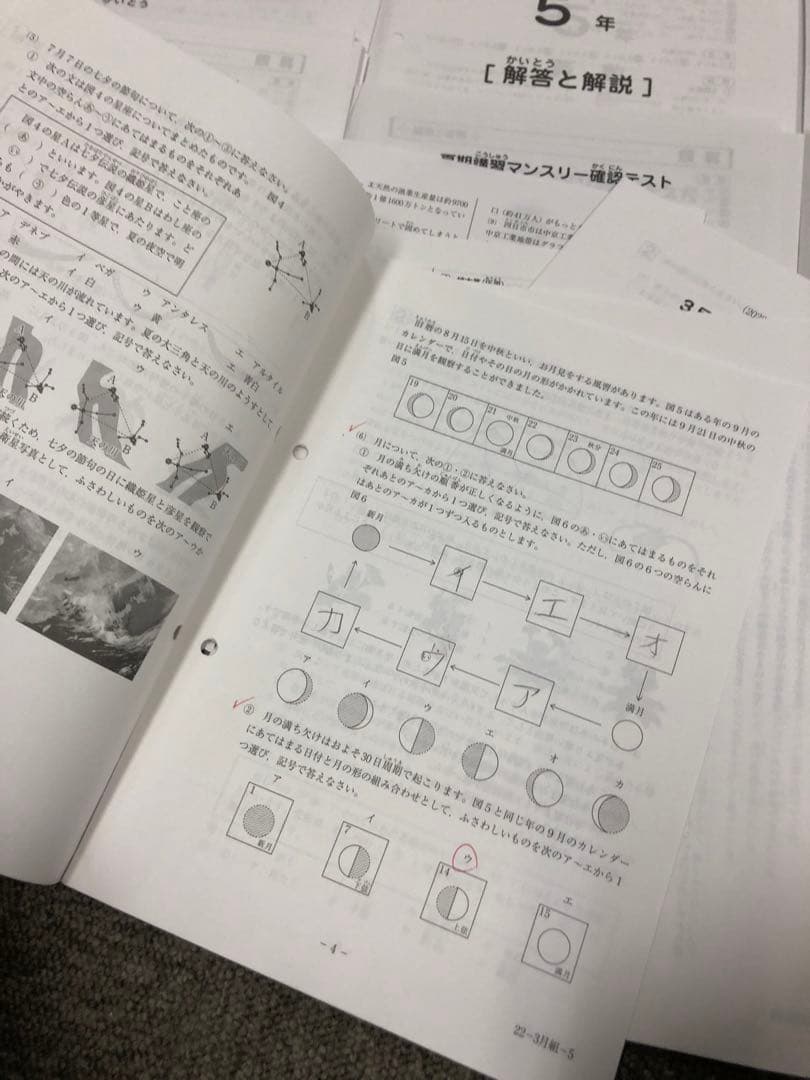 サピックス5年 2022年度　マンスリー確認/復習/組分けテスト　計13回 中古