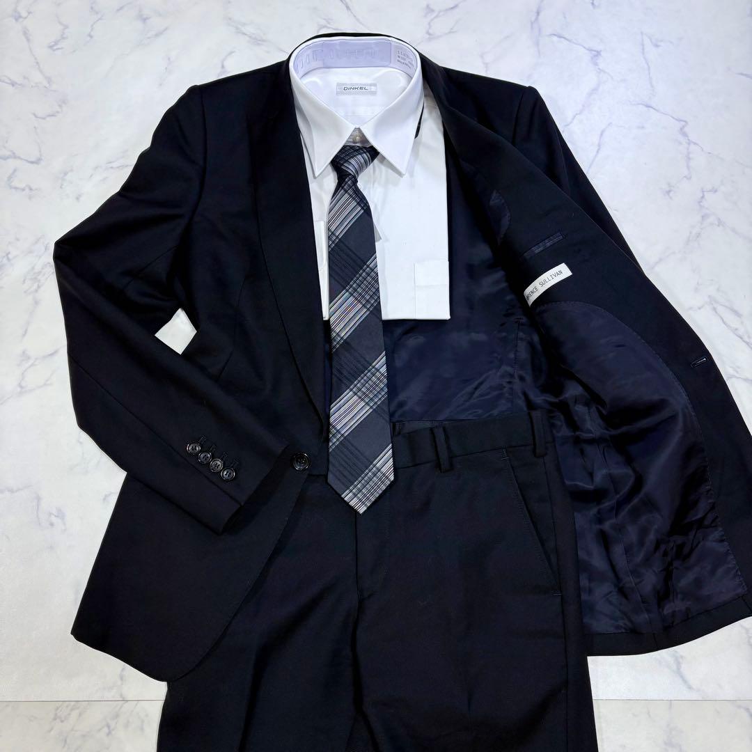 美品 ジョンローレンスサリバン セットアップ スーツ 36/34 黒 カシミア混