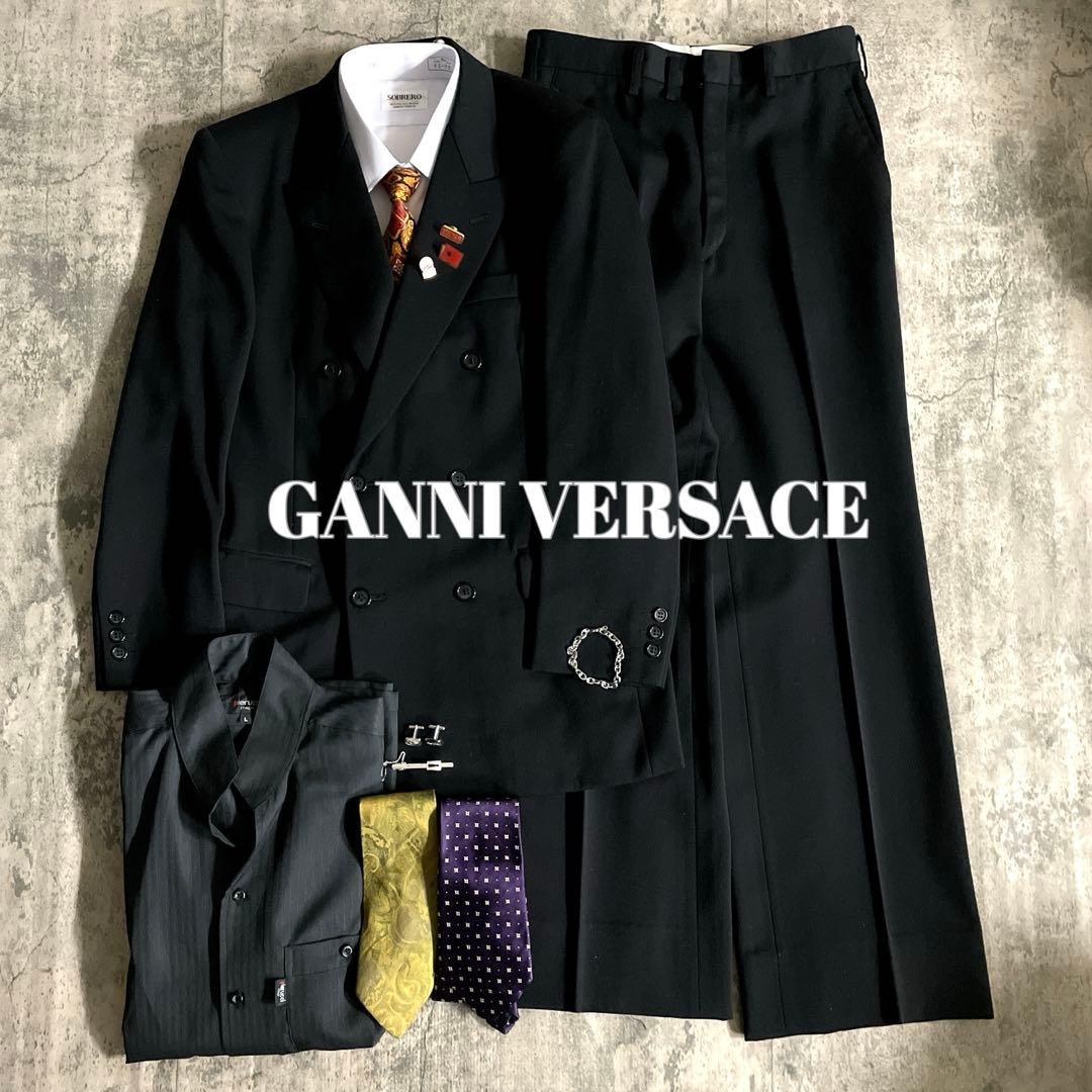 極美品 Apollo特注 極上ブラックウール ダブルスーツ 黒艶 セットアップ