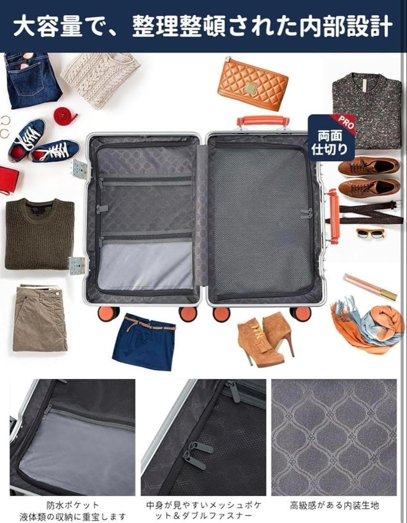 キャリーケース　スーツケース　機内持込 シルバー 軽量 大容量 TSA　S