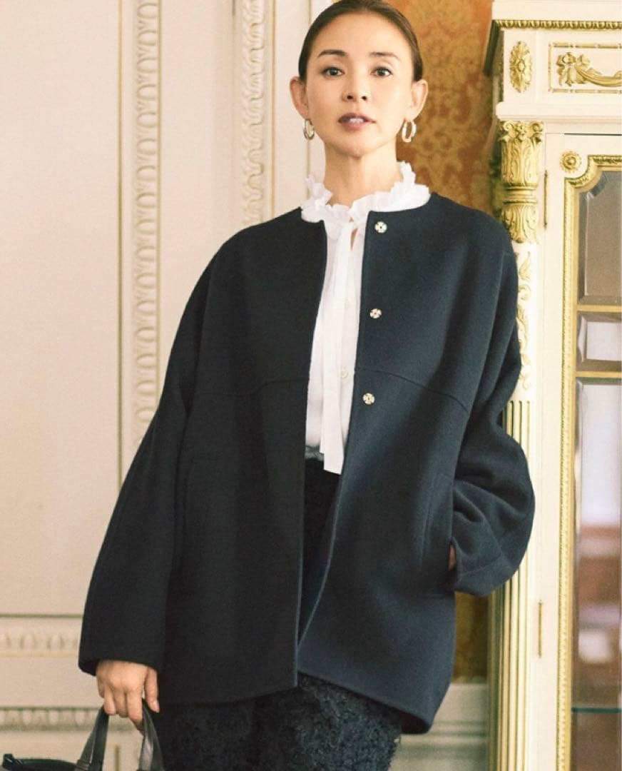 自由区　今季完売【SHIHOさん着用】ウールリバーノーカラー コート