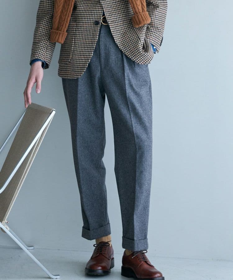 ブリティッシュメイド　プリーツ入りスラックス　フランネル