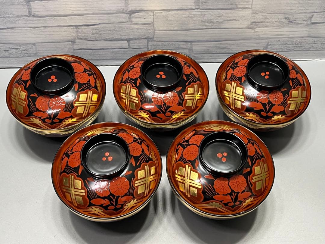 南部箔椀　五客　木製　美品