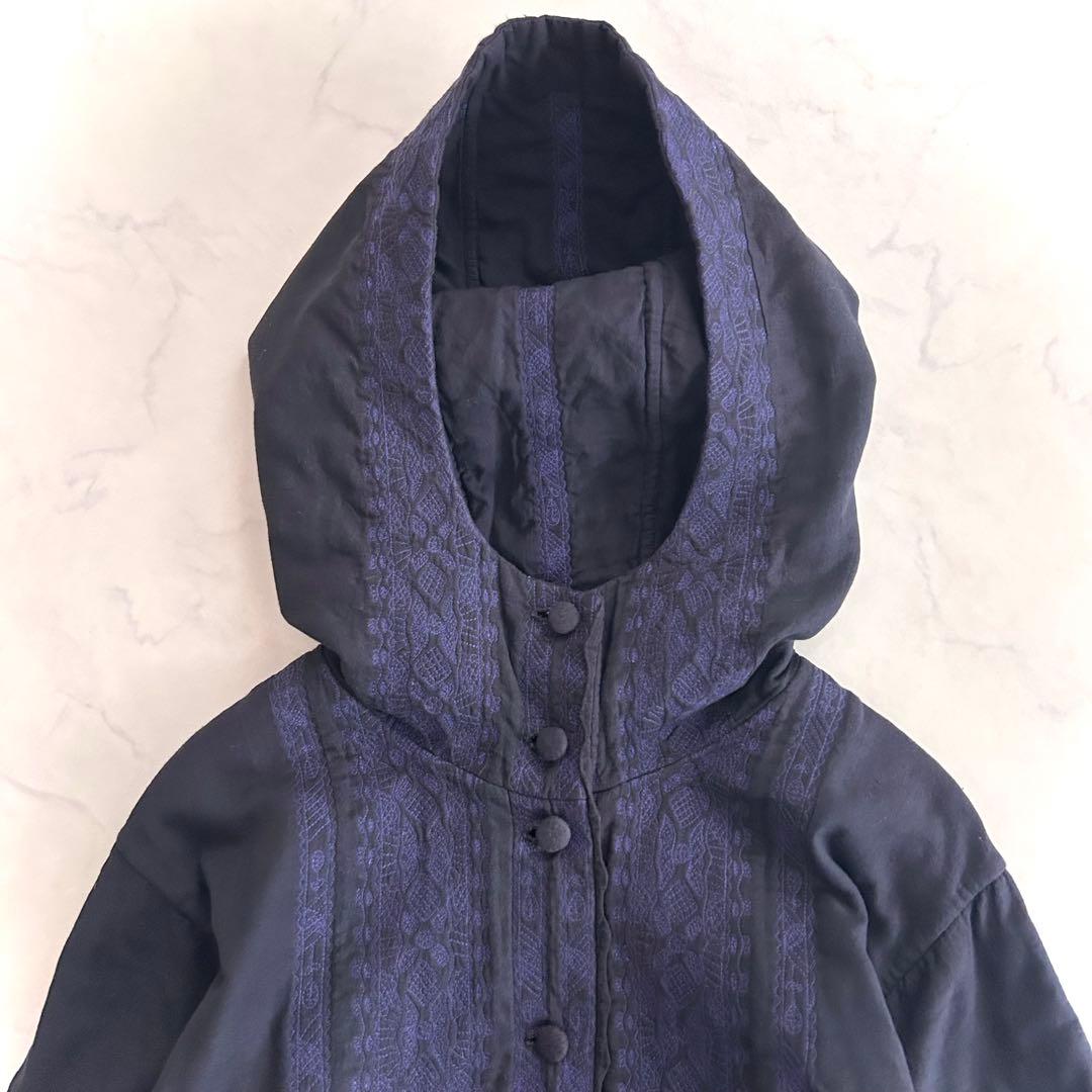 み*マ様 希少 HaaT イッセイミヤケ コットン刺繍コート 紺 ネイビー 綿