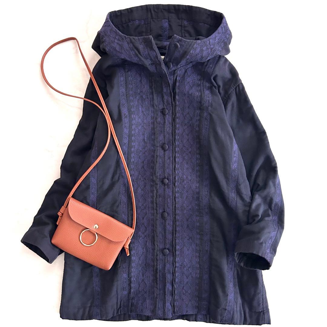 み*マ様 希少 HaaT イッセイミヤケ コットン刺繍コート 紺 ネイビー 綿