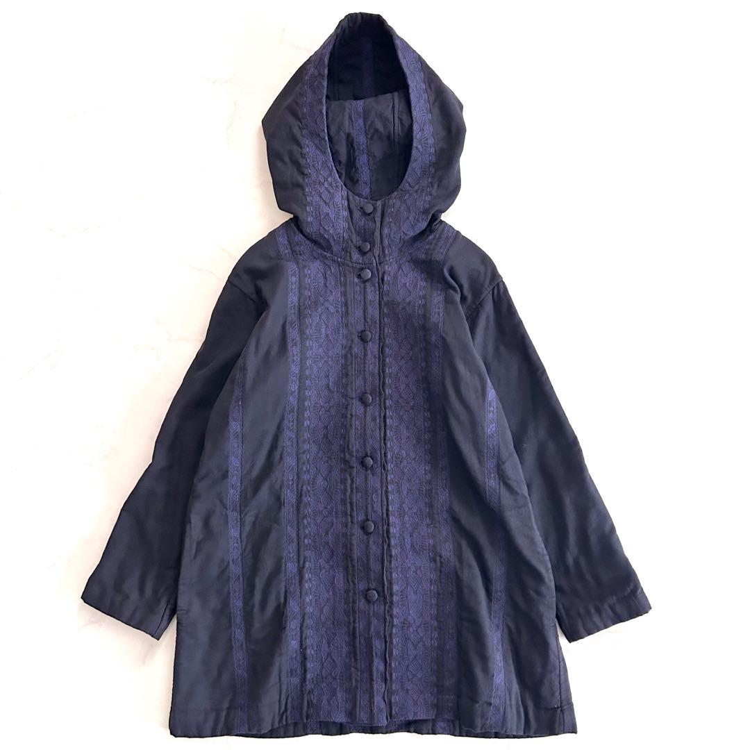 み*マ様 希少 HaaT イッセイミヤケ コットン刺繍コート 紺 ネイビー 綿