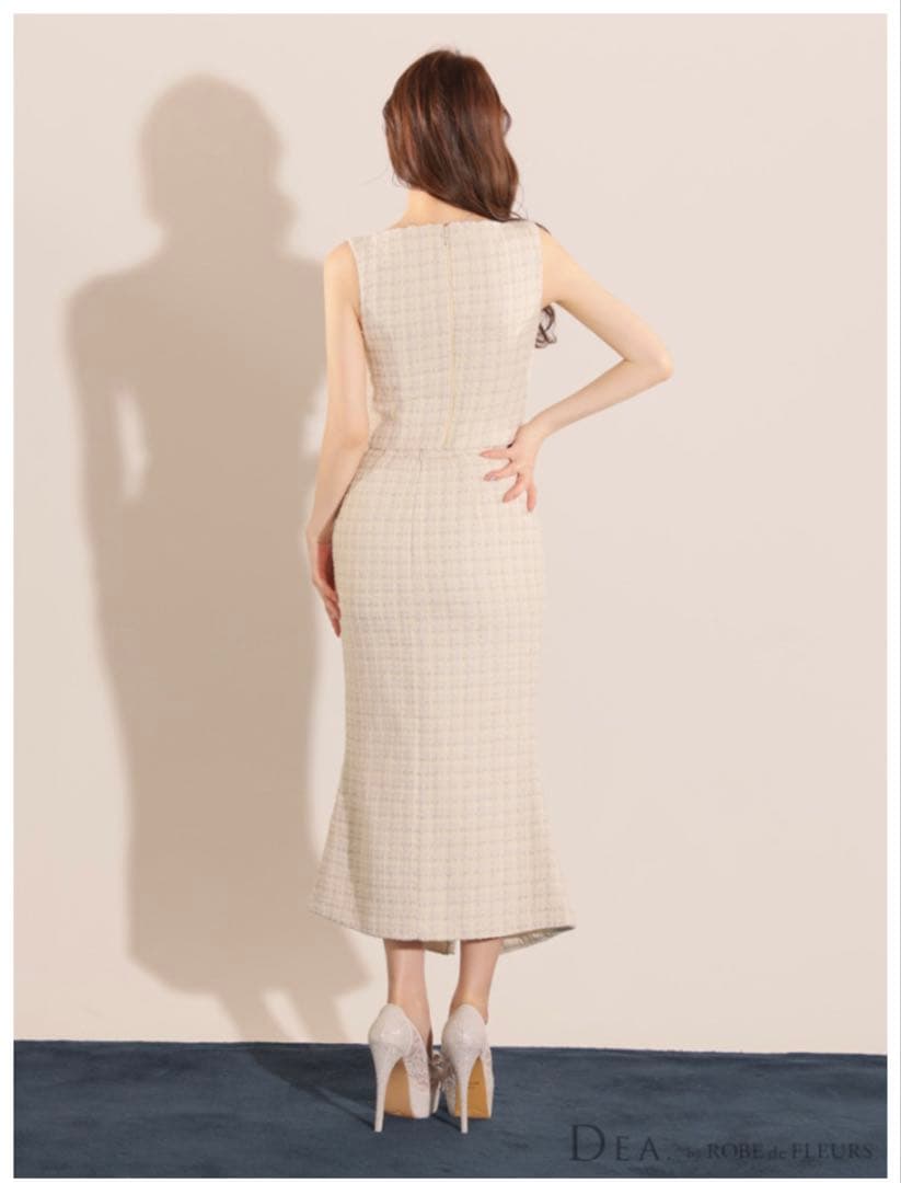 秋冬　Lサイズ　ツイードセットアップマーメイドミディキャバドレス(DE3273)