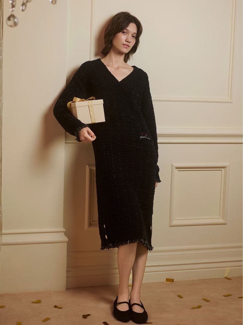 ジェラートピケJOEL ROBUCHONツイードモコVネックワンピース値段交渉可