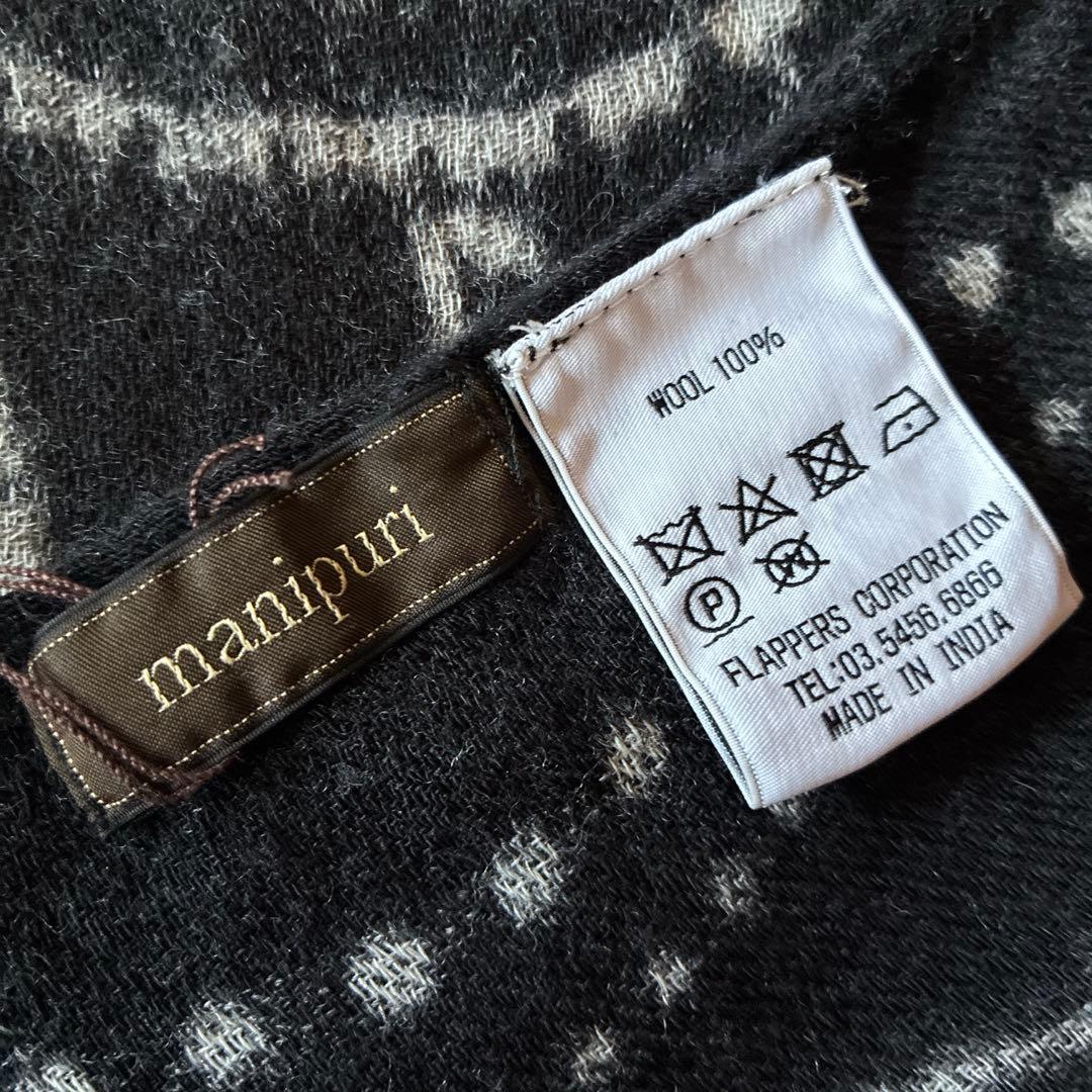 manipuriマニプリ★ウール　ペイズリー　ストール　ショール　大判　黒