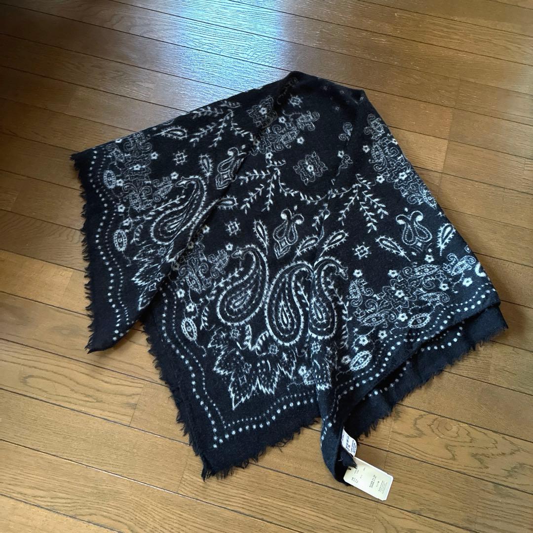 manipuriマニプリ★ウール　ペイズリー　ストール　ショール　大判　黒