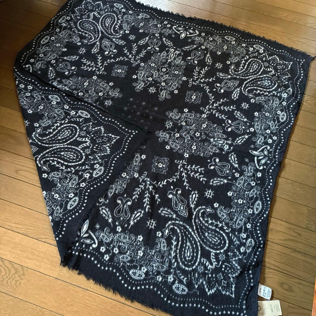 manipuriマニプリ★ウール　ペイズリー　ストール　ショール　大判　黒