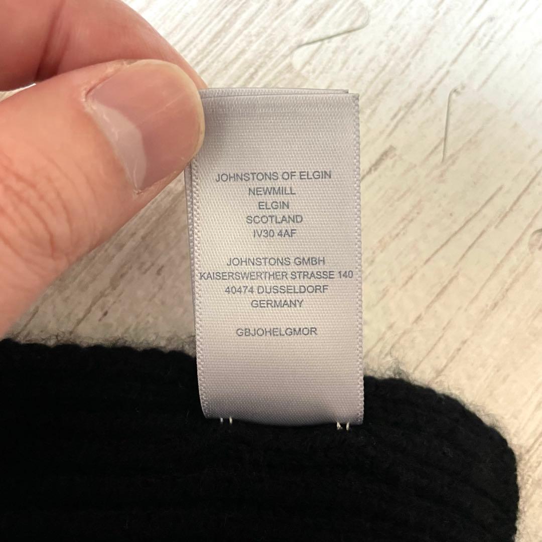 Johnstons of Elginカシミヤ リブマフラー　ブラック