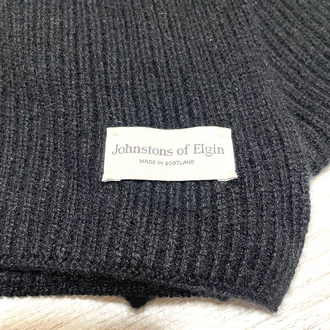 Johnstons of Elginカシミヤ リブマフラー　ブラック