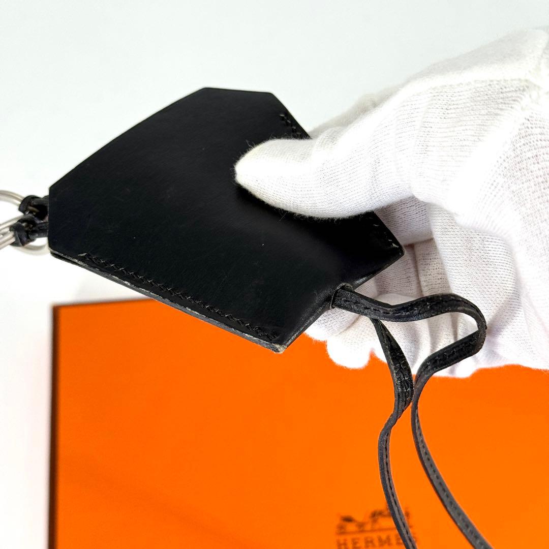 エルメス レザー クロシェット ネックストラップ ブラック 黒 キーリング