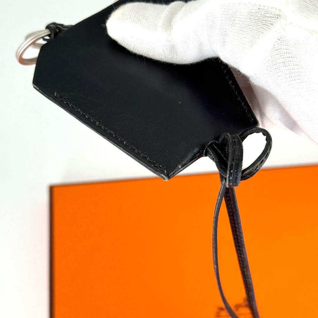 エルメス レザー クロシェット ネックストラップ ブラック 黒 キーリング