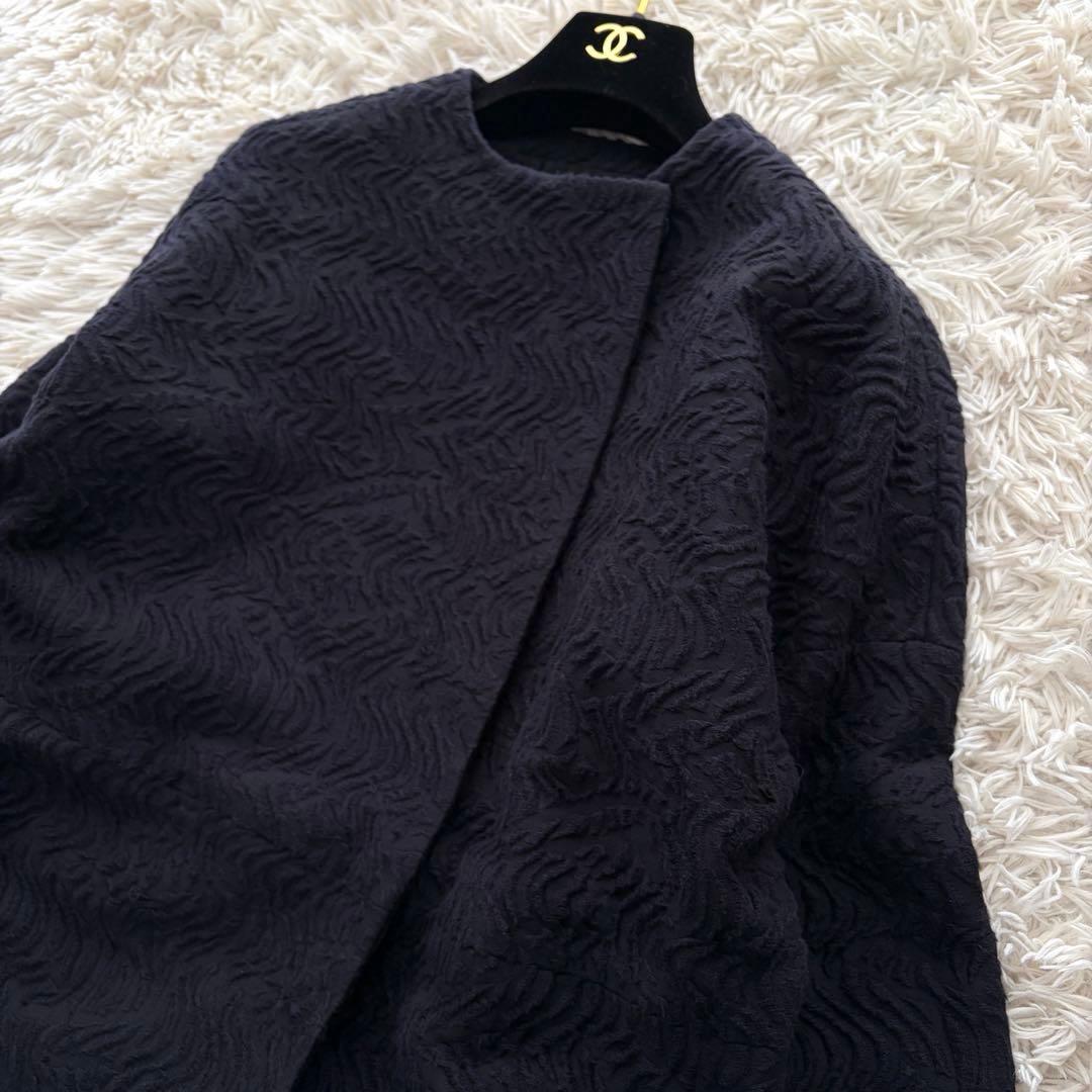 【希少✨】EPOCAエポカ ジャガードノーカラーコート ネイビー ゆったり40